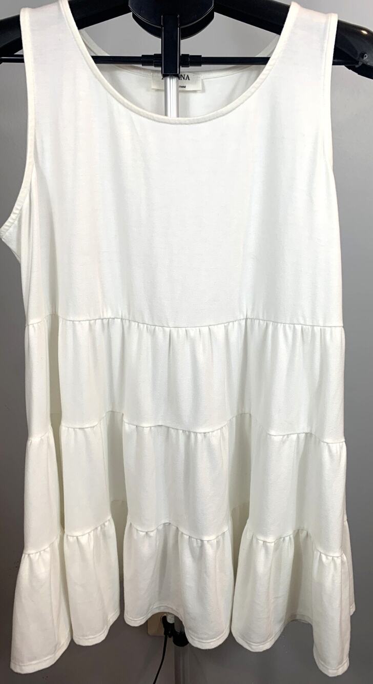 Zenana Women's White Sleeveless Empire Waist Baby Doll Tank Tunic - Size XL